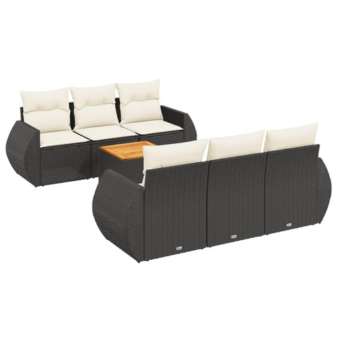 vidaXL Patio Sofa Set with Cushions 7 Piece, Outdoor Conversation Set, Sectional Sofa for Balcony Garden, Modern Style, Black Poly Rattan