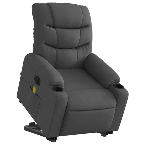 vidaXL Electric Stand Up Massage Recliner Chair for Elderly - Dark Gray Fabric, Power Lift, Vibration Massage, Cup Holders