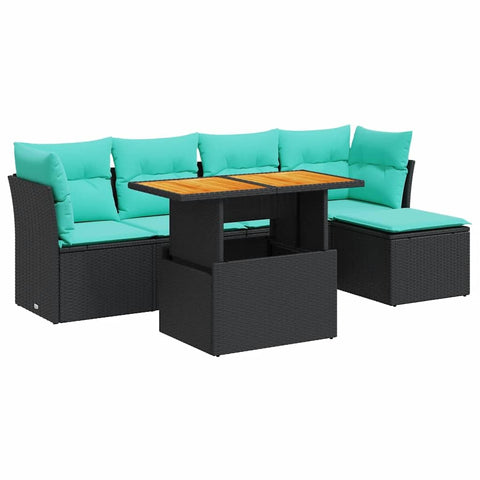 vidaXL 6 Piece Patio Sofa Set with Cushions Black Poly Rattan, Garden Sofa Set, Garden Lounge Set, Sofa for Garden, Outdoor Sofa Set