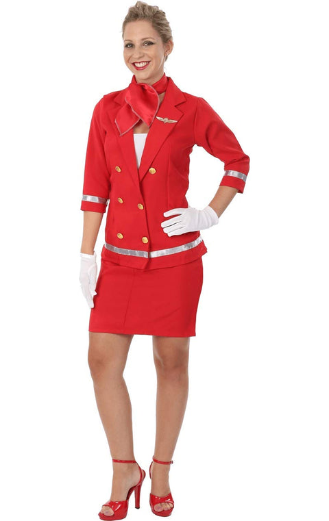 Orion Costumes Women's Sexy Red Air Hostess Flight Attendant Cabin Crew Uniform Fancy Dress Costume