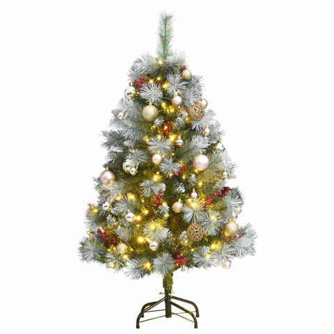 vidaXL Artificial Hinged Christmas Tree 150 LEDs & Ball Set, Modern Christmas Tree with Stand, Holiday Decoration Party Ornament Xmas Tree