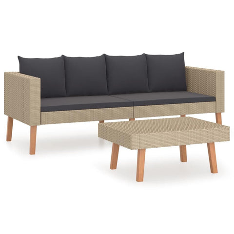 vidaXL Patio Furniture Set 2 Piece, Sectional Sofa for Outdoor Garden, Couch with Cushions, Coffee Table, Scandinavian Style, Poly Rattan Beige