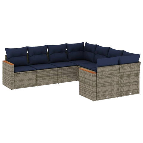 vidaXL 8 Piece Garden Sofa Set with Cushions Grey Poly Rattan