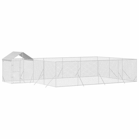 vidaXL Outdoor Dog Kennel with Roof - Sturdy Galvanized Steel Cage for Dogs/Chickens/Rabbits - Secure Lockable Enclosure with UV- Roof 32.8'x19.7'x8.2' - Silver Metal Animal Shelter for Patio/Gard...