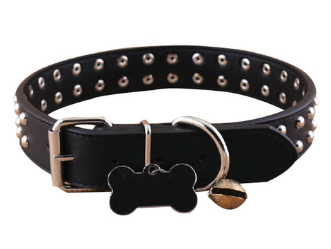 PANDA SUPERSTORE Double Row Bright Beads Micro Fiber Dog Collar Pet Collar Black (29-39cm)