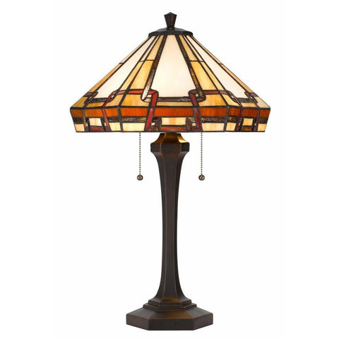 24.5" Height Dark Metal and Resin Table lamp with Glass Tiffany Shade