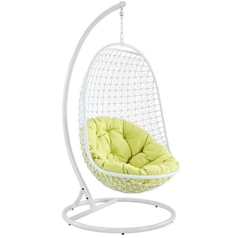 Modway Encounter Wicker Rattan Outdoor Patio Porch Lounge Hanging Swing Chair Set with Stand in White