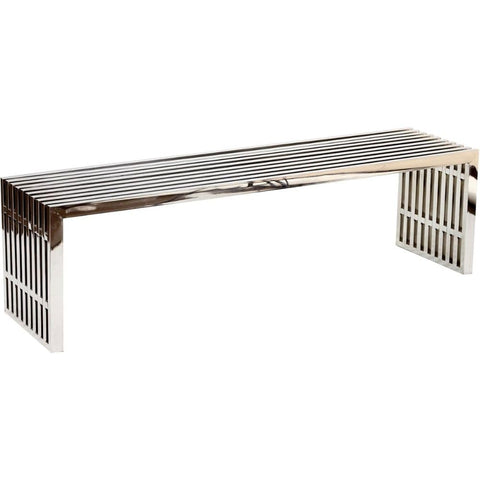 Oakestry Modern Stainless Steel Bench Large Sleek Metal Seating Contemporary Entryway Accent Durable Indoor Outdoor Use Stylish Versatile Space-Saving Heavy-Duty Industrial Design Fully Assembled