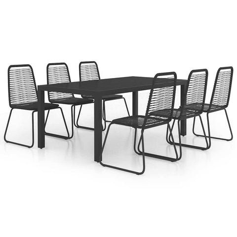 vidaXL Patio Dining Set 7 Piece Garden Dinner Dinette Table Chair Balcony Backyard Terrace Outdoor Home Decor Seating Furniture PVC Rattan Black