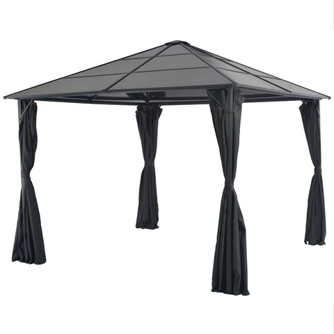 vidaXL Black Pavilion Gazebo with Curtains, Elegant Design, UV-Resistant Roof, Rust-Resistant Aluminum and Steel Frame, 4 Sidewalls, Easy to Assemble