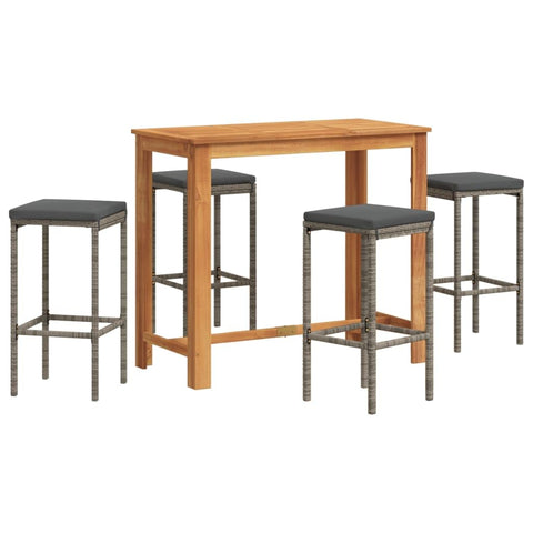 vidaXL Garden Bar Set of 5 Grey Solid Wood Acacia and Polyrattan