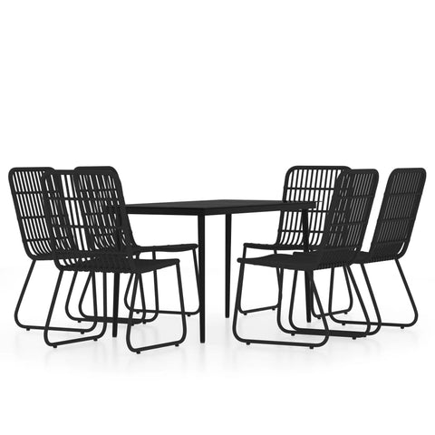 vidaXL Black Patio Dining Set - Steel Frame and PE Rattan, Glass Tabletop - Outdoor Garden Furniture - Includes 1 Table and 6 Chairs