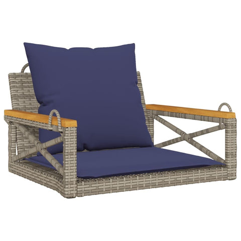 vidaXL Swing Bench with Cushions - Gray Poly Rattan Outdoor Hammock Chair/Garden Seat - UV- Durable Furniture - Includes Navy Blue Seat/Back Cushions