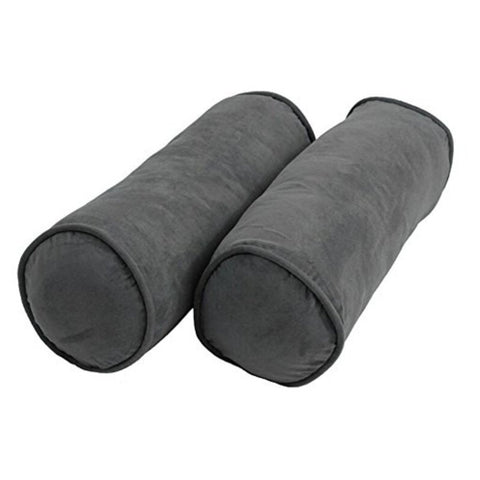 Blazing Needles Double-Corded Solid Microsuede Bolster Pillows with Inserts (Set of 2), 20" by 8", Steel Grey