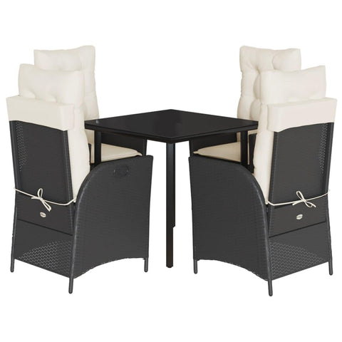 vidaXL Garden Dining Set 5-Piece Garden Furniture Set Table with 4 Chairs, Garden Set with Cushions, Patio Dining Set, Black Poly Rattan