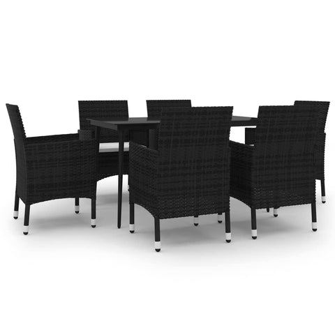 vidaXL Patio Dining Set 7 Piece with Cushions Garden Outdoor Lawn Yard Terrace Balcony Table and Chair Seat Seating Furniture Poly Rattan and Glass