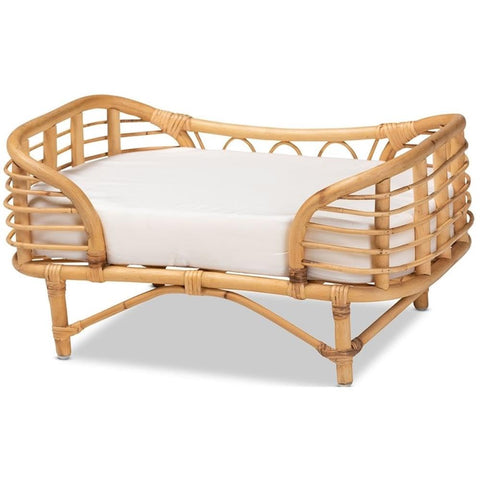 Baxton Studio Malino Modern Bohemian Natural Brown Rattan Pet Bed with Cushion
