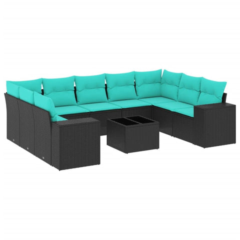 vidaXL 10 Piece Garden Sofa Set with Cushions Black Poly Rattan