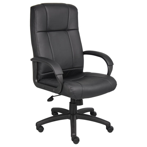 Oakestry Black Caressoft Executive High Back Chair Plush Upholstery Chrome Base Adjustable Height Swivel Seat Tilt Tension Lock Smooth Rolling Casters Comfort Padded Armrests Desk Furniture