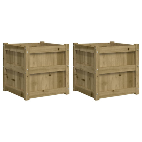 vidaXL Garden Planters - Decorative Outdoor Flower Box - 2 Pcs - Solid Vacuum Pressure Impregnated Pine Wood - 19.7"x19.7"x19.7" - Brown Natural