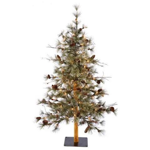 Vickerman 5' Dakota Alpine Artificial Christmas Tree, Warm White Dura-lit LED Lights - Faux Alpine Christmas Tree - Seasonal Indoor Home Decor - Real Wood Trunk