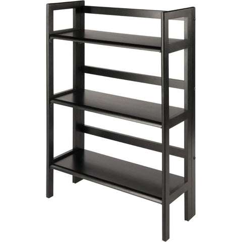 Oakestry Terry Three Shelf Black Folding Storage Stand Wooden Bookcase Narrow Home Organizer Open Tier Vertical Display Compact Furniture Unit Decorative Organizer Stylish Utility Shelf