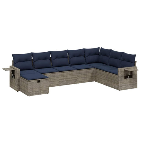 vidaXL Patio Sofa Set with Cushions 8 Piece, Outdoor Conversation Set, Sectional Sofa for Balcony Garden, Modern Style, Gray Poly Rattan