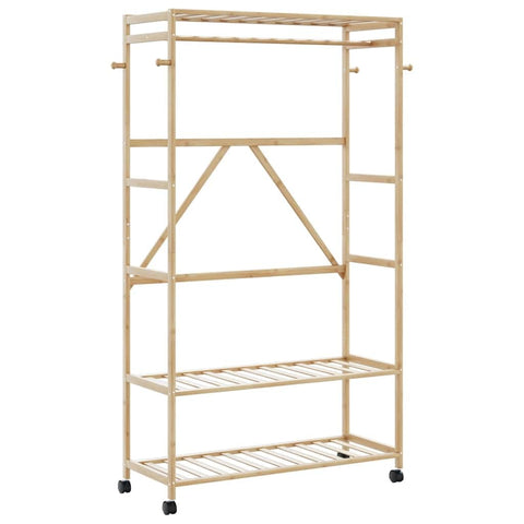 vidaXL Bamboo Clothes Rack/Brown Clothing Organizer with Shelves & Wheels â€“ 43.3"x15.7"x70.9" Versatile Freestanding Garment Rail for Bedroom/Hallway/Bathroom