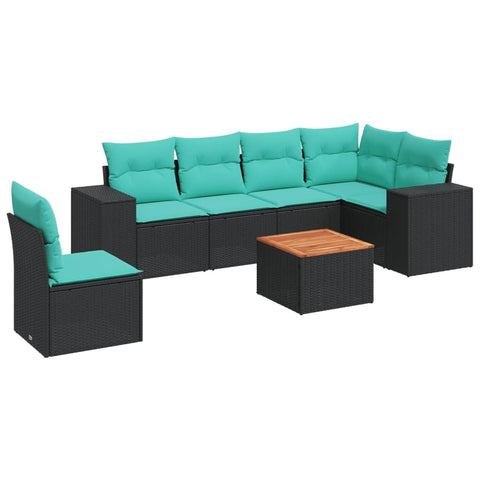 vidaXL Patio Sofa Set with Cushions 7 Piece, Outdoor Conversation Set, Sectional Sofa for Balcony Garden, Modern Style, Black Poly Rattan