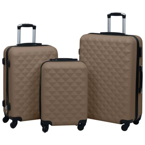 vidaXL Durable 3 pcs Hardcase Trolley Luggage Set in Brown ABS material, with Nested Storage Design, Internal Tensioning Ss, Security Lock, and 360-Degree Rotating Wheels
