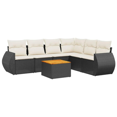 vidaXL Patio Sofa Set with Cushions 7 Piece, Outdoor Conversation Set with Storage, Patio Furniture Set, Modern Style, Black Poly Rattan