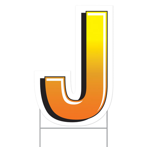 Beistle Plastic Letter J Yard Sign With Metal Stake - Happy Birthday Party Outdoor Lawn Decoration