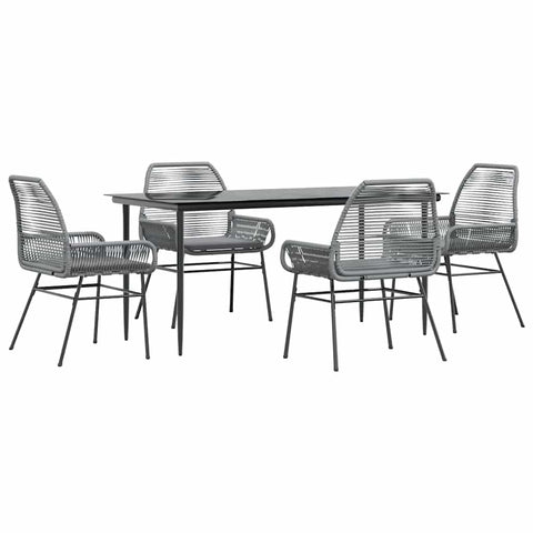 vidaXL 7-Piece Patio Dining Set with Cushions - Gray Poly Rattan & Glass Table for Garden, Backyard, Patio - Durable, Weather-, Comfortable Seating - Modern Outdoor Furniture