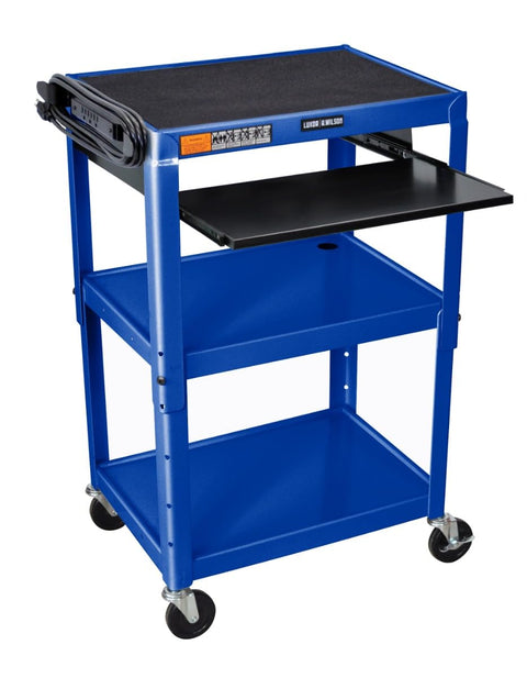 LUXOR UCMT1KB-RB Adjustable-Height Steel Utility Cart - Pullout Keyboard Tray, Royal Blue