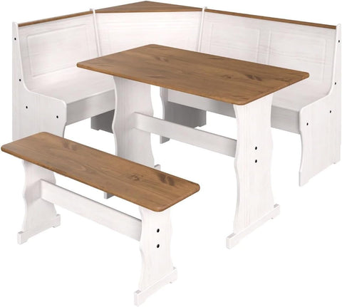 OS Home and Office Furniture Model COW805 Solid Pine Corner Dining Booth in Distressed White