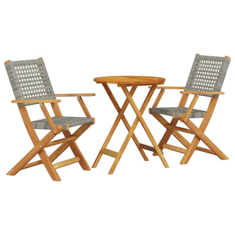vidaXL Bistro Set 3 Piece, Patio Furniture Set, Outdoor Table and Chair for Garden Balcony Terrace, Gray Poly Rattan and Solid Wood