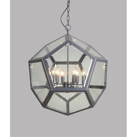 Moti Erin Pendant Fixture with Clear Glass in Black Cast Iron Frame