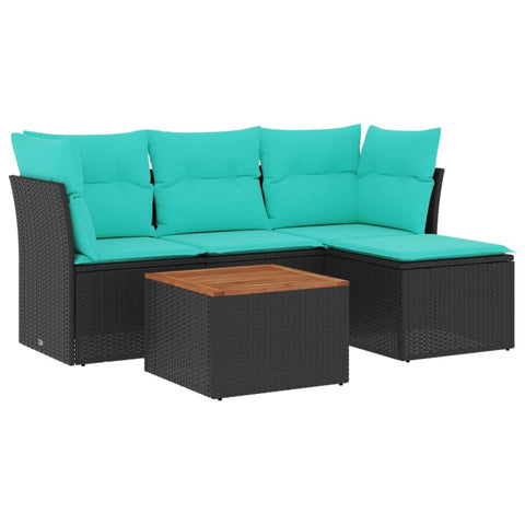 vidaXL Patio Sofa Set with Cushions 5 Piece, Outdoor Conversation Set with Storage, Patio Furniture Set, Modern Style, Black Poly Rattan