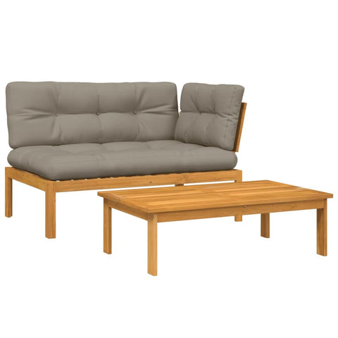 vidaXL 2 Piece Patio Pallet Sofa Set with Cushions - Solid Wood Acacia & Taupe Cushions - Garden/Patio/Terrace Furniture - Modular