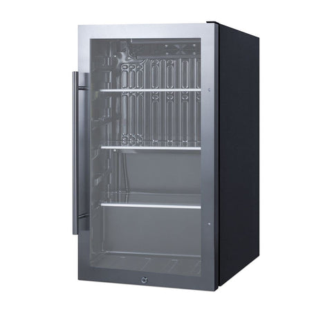 Summit 19” Beverage Center, Indoor or Outdoor Beverage Cooler, 3.13 cu.ft. Capacity, ADA Compliant, 17” Shallow Depth, Stainless Steel & Glass- SPR488BOSADA