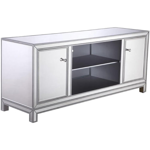 Elegant Decor Modern 60" Mirrored TV Stand in Distressed Antique Silver