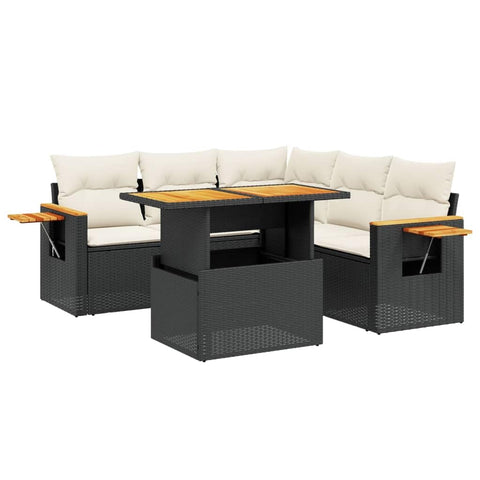 vidaXL Patio Sofa Set with Cushions 6 Piece, Outdoor Conversation Set, Sectional Sofa for Balcony Garden, Modern Style, Black Poly Rattan