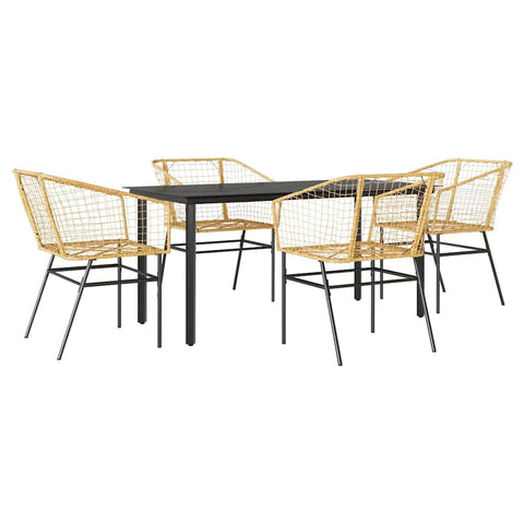 vidaXL 5-piece Patio Dining Set - Brown Poly Rattan Chairs & Black Tempered Glass Table for Outdoor Garden, Patio, Backyard