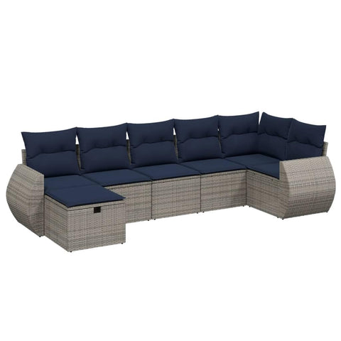 vidaXL Patio Sofa Set with Cushions 7 Piece, Outdoor Conversation Set, Sectional Sofa for Balcony Garden, Modern Style, Gray Poly Rattan