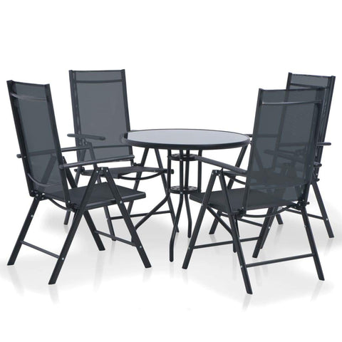 vidaXL 5-Piece Black Patio Dining Set with Adjustable Reclining Chairs - Powder-Coated Aluminum and Textilene Construction for Indoor and Outdoor Use
