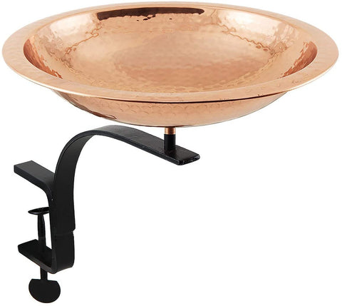 Oakestry BBHC-01T-RM Hammered Rail Mount Bracket Birdbath, Polished Copper Plated, Black
