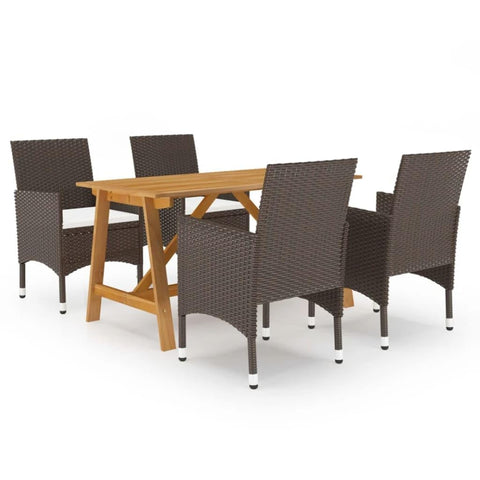 vidaXL Patio Dining Set 5 Piece Garden Outdoor Terrace Backyard Furniture Adjustable Dining Table and Chair Seating Seat Chair Brown