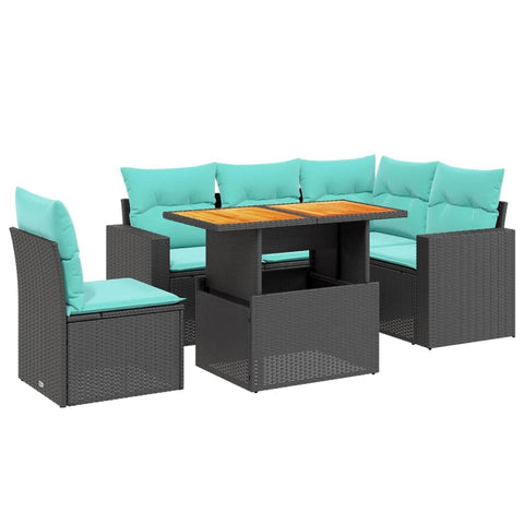 vidaXL Patio Sofa Set with Cushions 6 Piece, Outdoor Sectional Sofa Couch, Patio Conversation Set for Garden Backyard, Black Poly Rattan