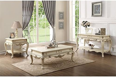 Acme Ragenardus 1 Drawer Wooden End Table with Bottom Shelf in Antique White