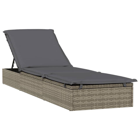 vidaXL Gray Patio Sunbed with Cushion - PE Rattan Adjustable Lounger, Powder-Coated Steel Frame, for Outdoor, Balcony, Deck, Garden